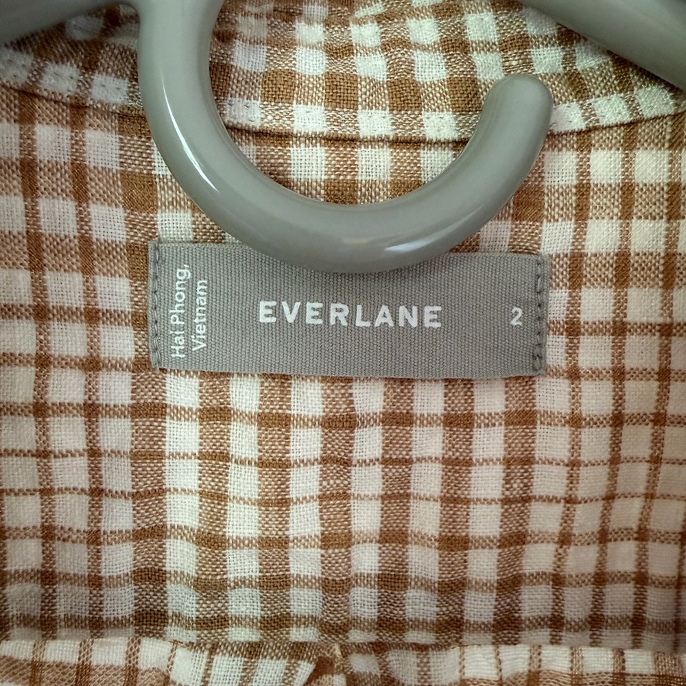 Everlane linen Tan and White Plaid Shirt - Picture 4 of 5
